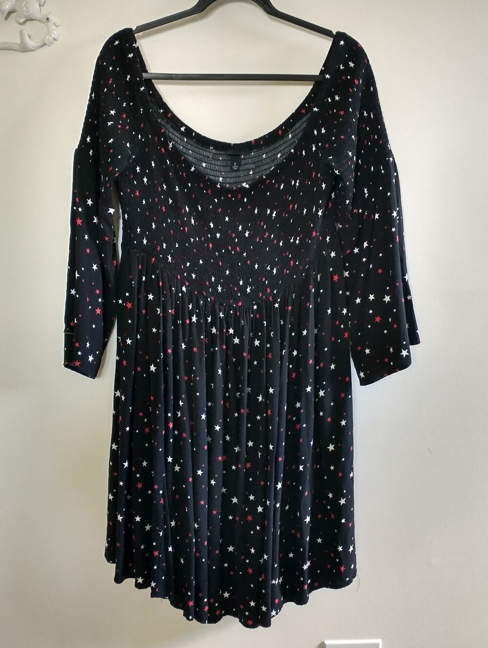 Torrid Black Star Print Smocked Boho Hippie Dress 2X